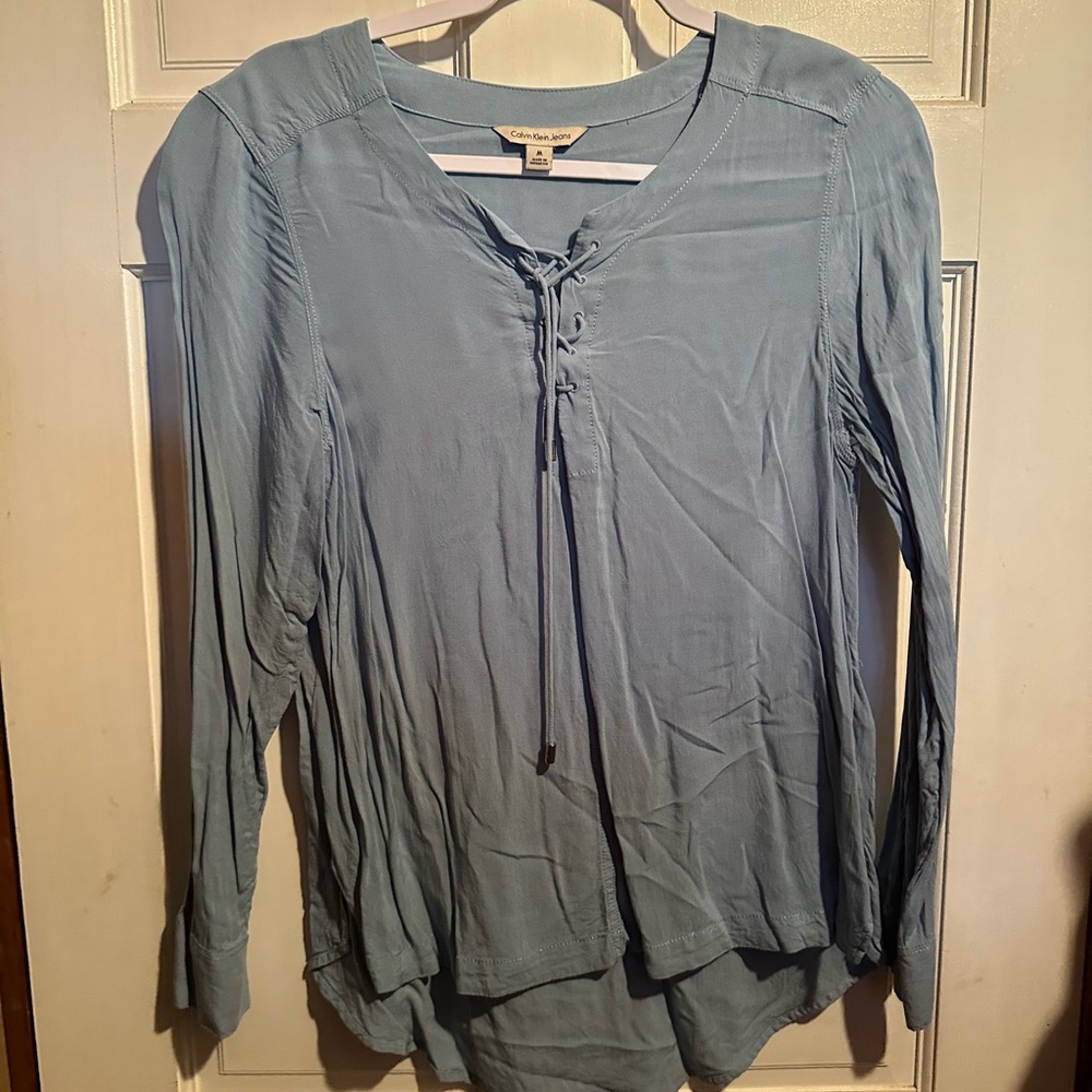 Calvin Klein Jeans Pale Blue Lace-Up Long Sleeve Top